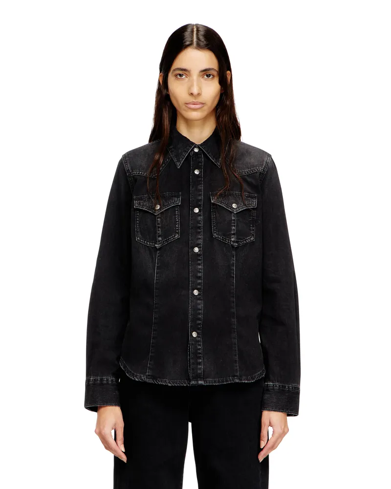 Diesel Western-Hemd aus behandeltem Denim - Denimhemden - Damen - Schwarz Schwarz