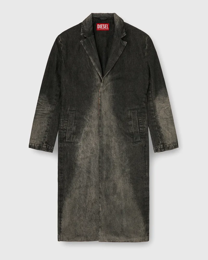 Diesel Langer Mantel aus Denim mit Used-Effekt - Denim jacken - Unisex - Schwarz Schwarz