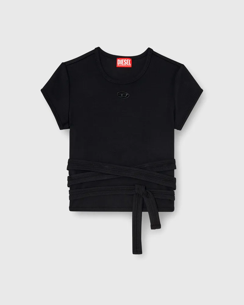 Diesel Geripptes Top mit Wickelschnüren - T-Shirts - Damen - Schwarz Schwarz