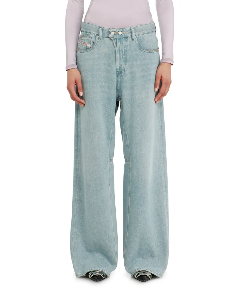 Diesel Relaxed Jeans Low Waist 1996 D-Sire, Hellblau, Knopfverschluss Blau