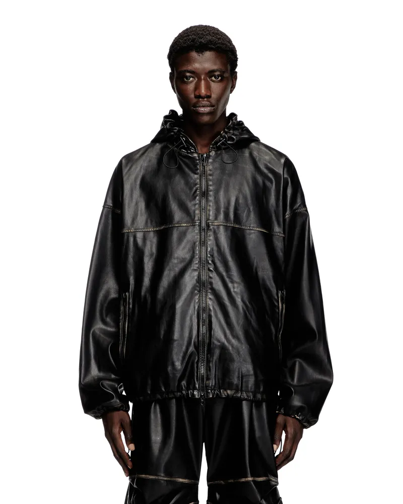 Diesel Vielgetragene Jacke mit Kapuze - Lederjacken - Unisex - Schwarz Schwarz