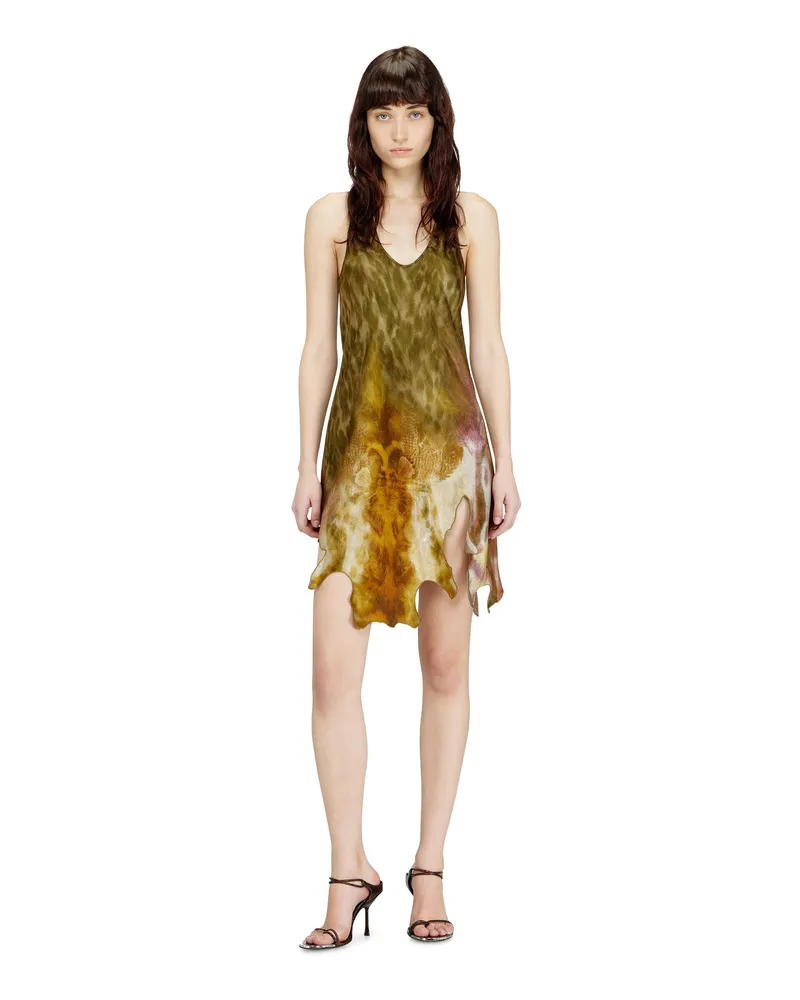 Diesel Kurzes Satinkleid mit Saum in Leder-Optik - Kleider - Damen - Bunt Bunt
