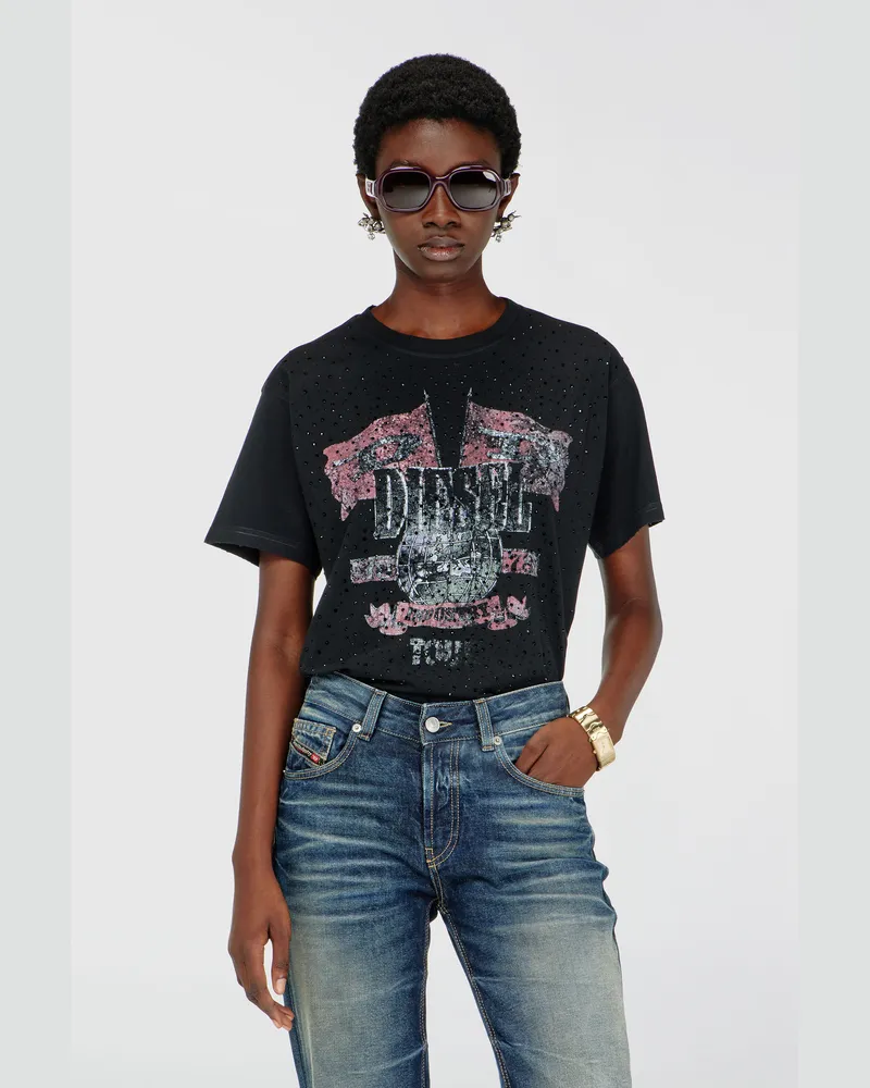 Diesel T-Shirt mit Konzertgrafik und Kristallen - T-Shirts - Damen 