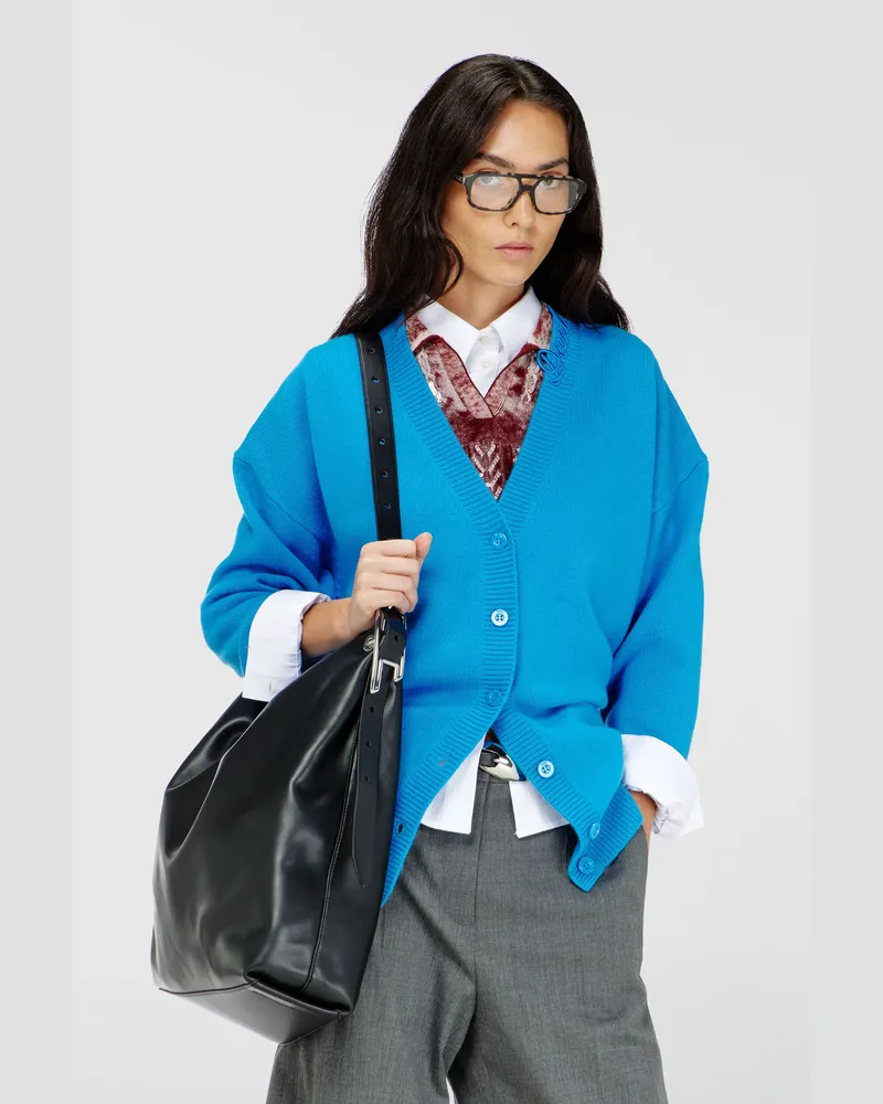Diesel Wollcardigan mit V-Ausschnitt und Logo am Kragen - Strickwaren - Damen - Blau Blau
