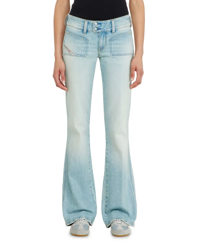 Diesel Bootcut Jeans Low Waist D-Hush, Hellblau, Reißverschluss Blau