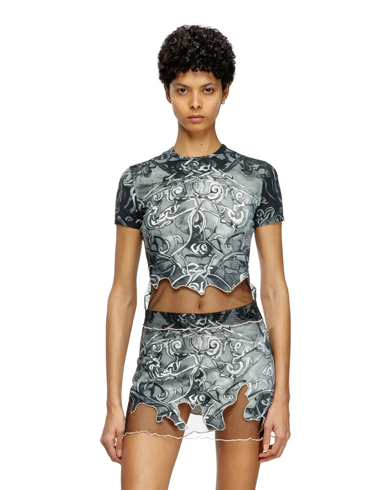 Diesel T-Shirt aus Nylon mit heraldischem Print - T-Shirts - Damen - Bunt Bunt
