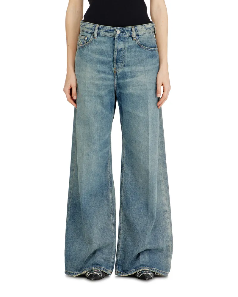 Diesel Relaxed Jeans Low Waist 1996 D-Sire, Mittelblau, Knopfverschluss Blau