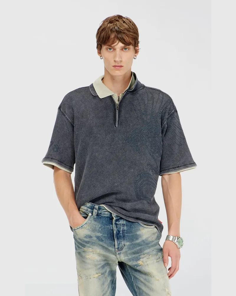 Diesel Mesh-Jacquard-Poloshirt mit Phoenix-Print - Polohemden - Herren - Grau Grau