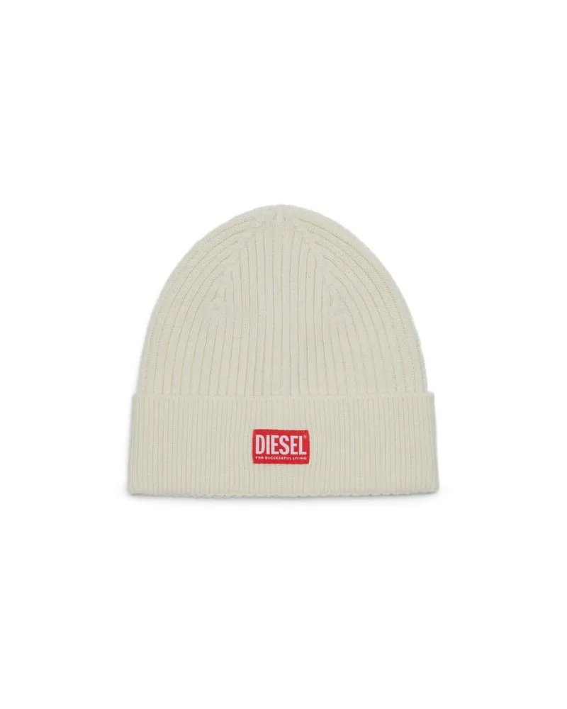 Diesel Gerippte Beanie-Mütze mit Logo-Aufnäher - Mützen - Unisex - Weiss Weiss
