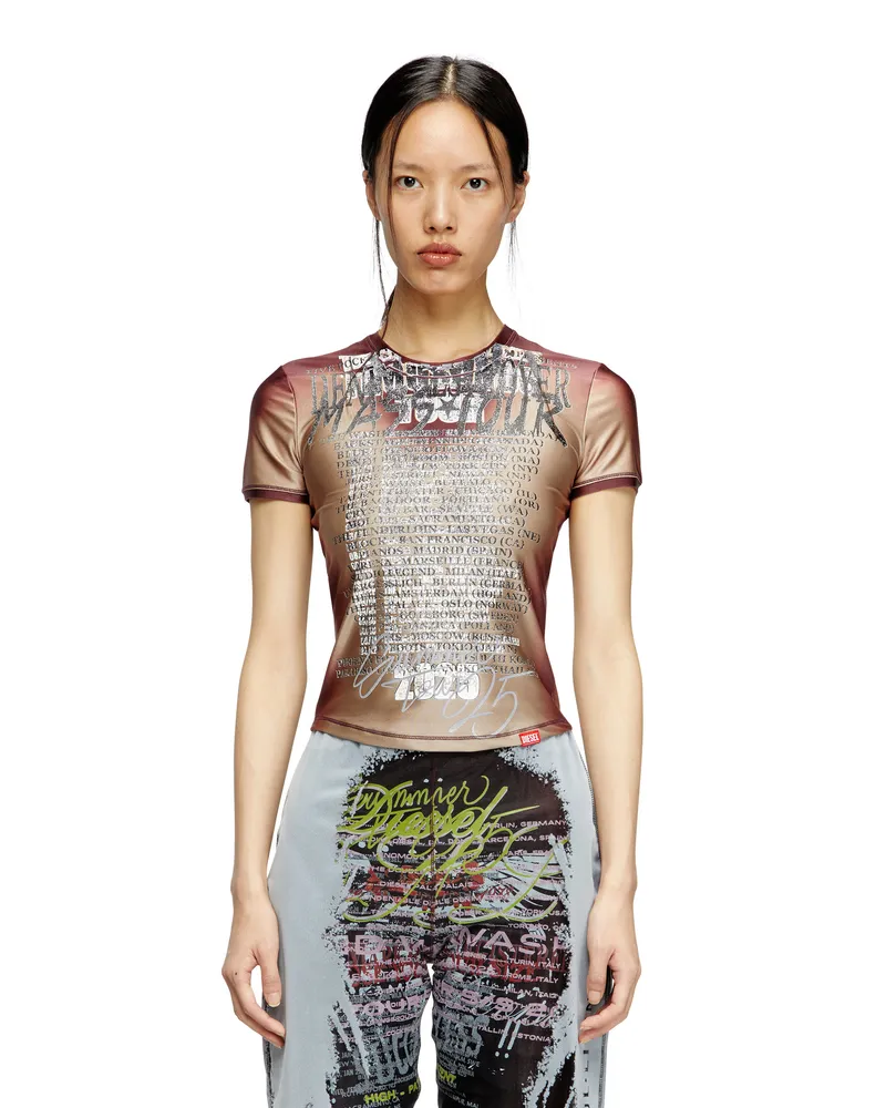 Diesel Ärmelloses Oberteil mit Text-Print - T-Shirts - Damen - Braun Braun