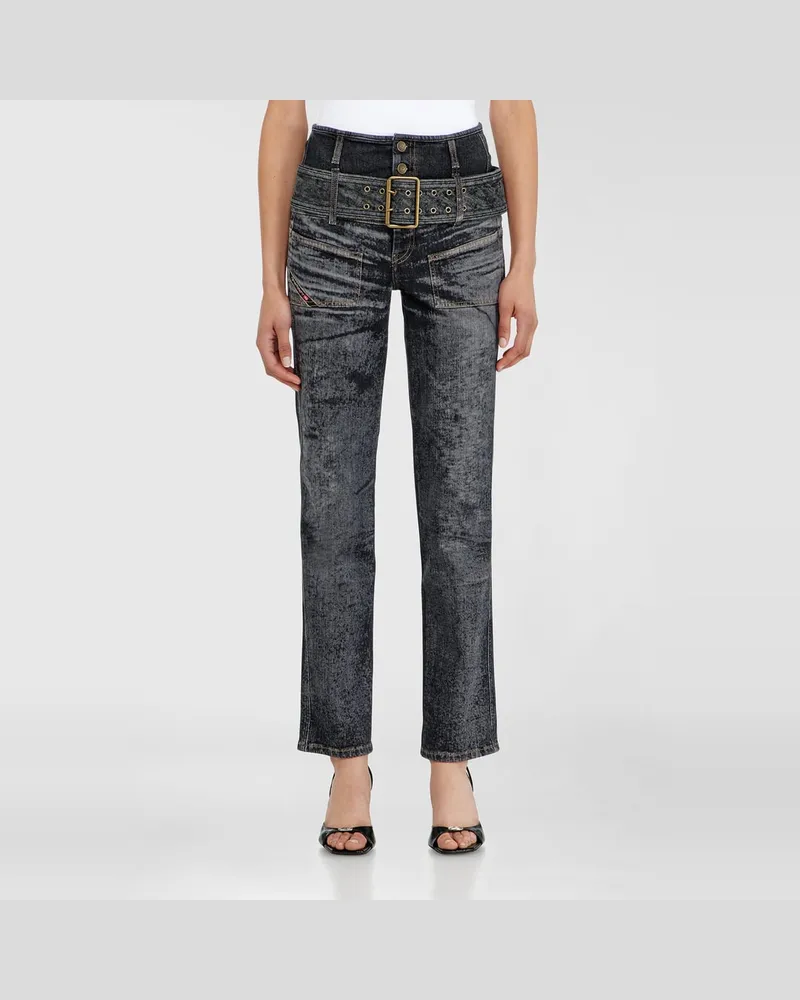 Diesel Slim Jeans High Waist D-Gorina, Schwarz/Dunkelgrau, Knopfverschluss Schwarz