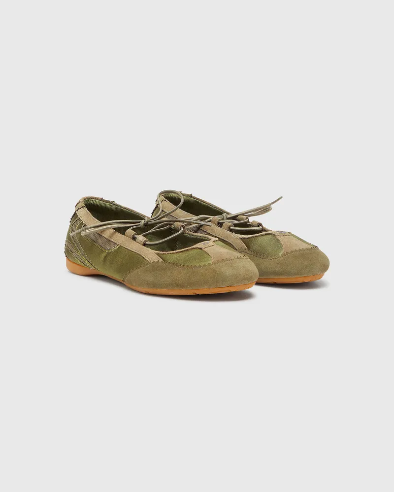 Diesel D-Mile - Ballerinaschnürschuhe aus Leder und Mesh - Flats - Damen - Grün Grün