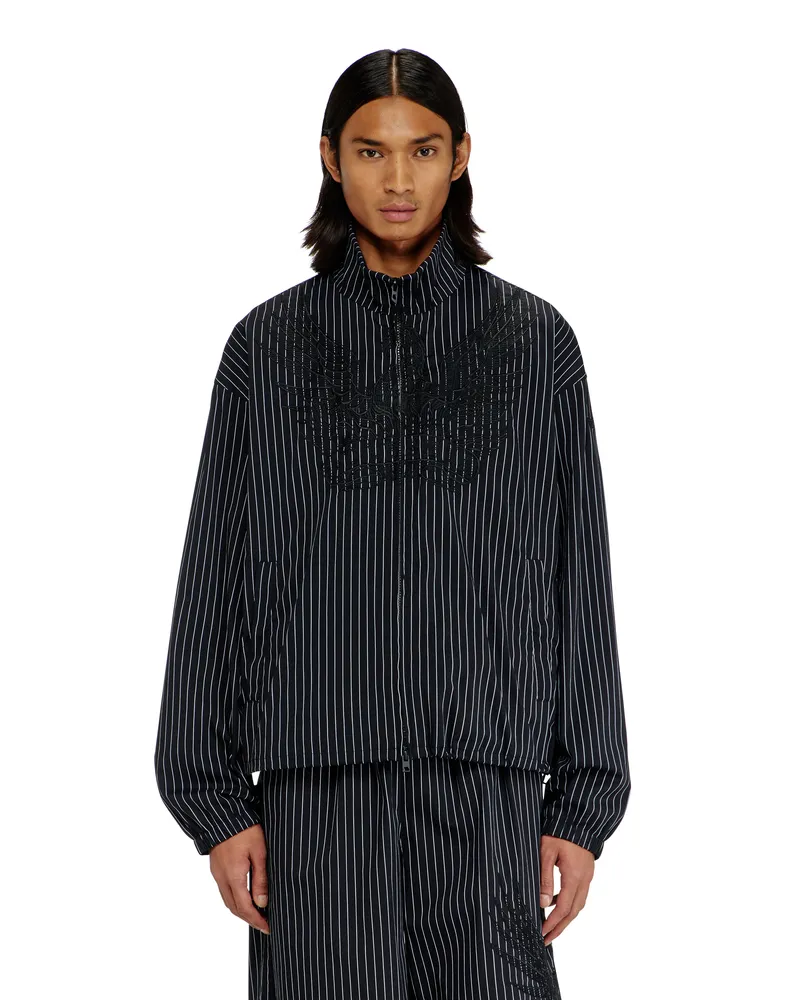Diesel Nylon-Pinstripe-Jacke mit Phoenix-Stickerei - Jacken - Herren - Schwarz Schwarz