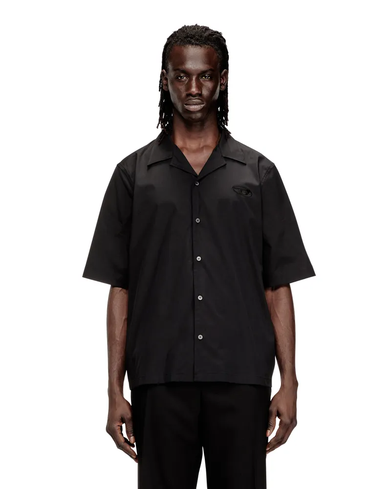 Diesel Stretch-Popeline-Hemd mit Oval-D-Stickerei - Hemden - Herren - Schwarz Schwarz