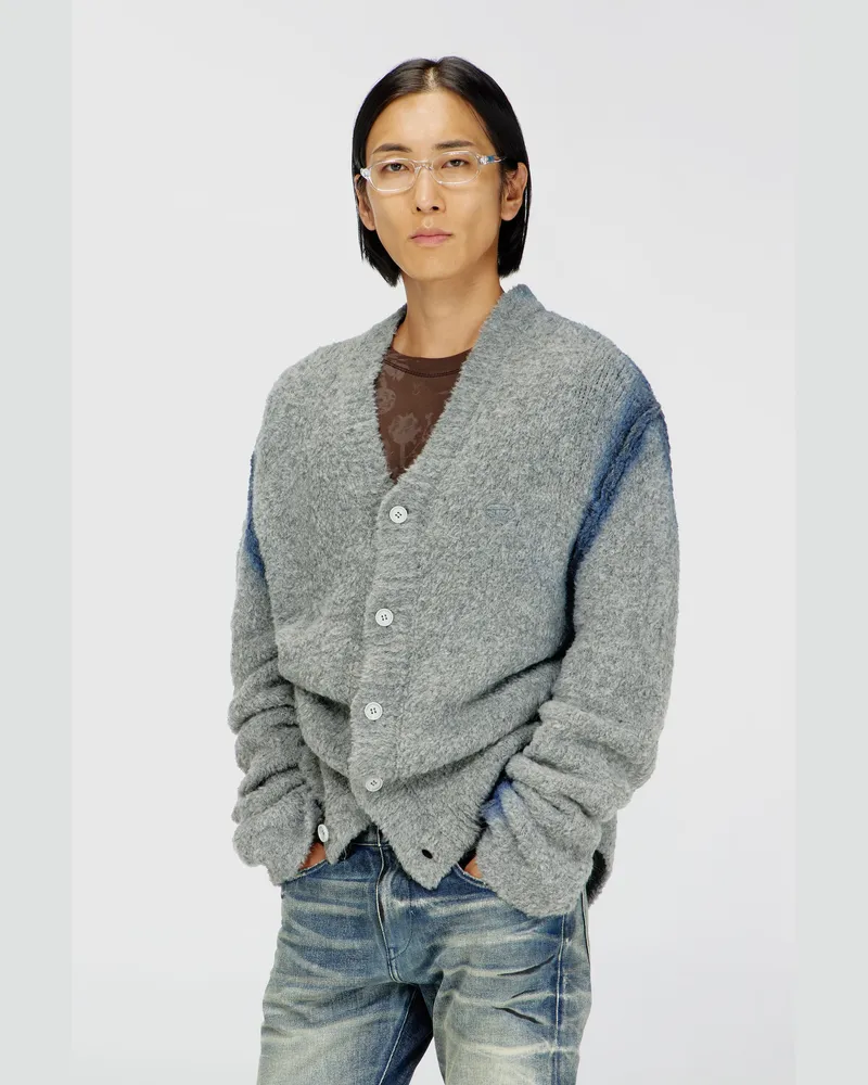 Diesel Cardigan aus Alpaka-Mix mit spraygefärbten Nähten - Strickwaren - Herren - Grau Grau