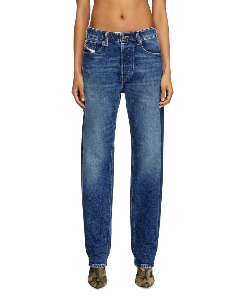 Diesel Regular Jeans Low Waist 1988 D-Ark, Mittelblau, Knopfverschluss Blau