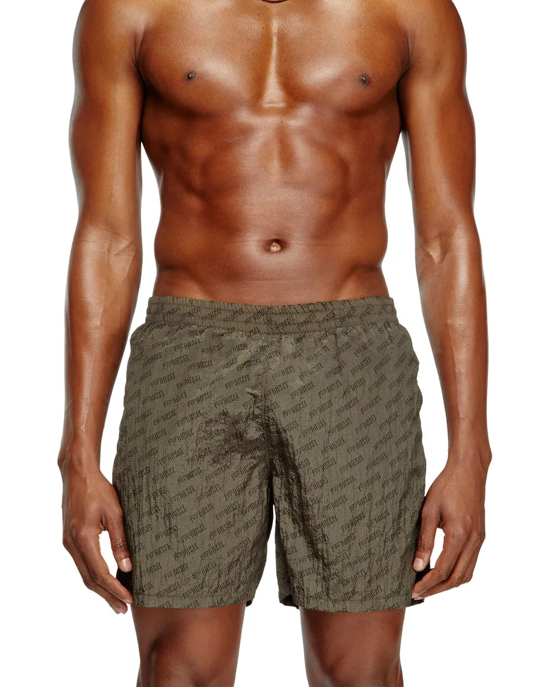 Diesel Mittellange Badeshorts mit Allover-Logo - Badeshorts - Herren - Braun Braun