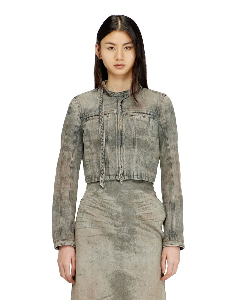 Diesel Kurzjacke aus Baumwoll-Hanf-Satin-Denim - Denim jacken - Damen - Grau Grau