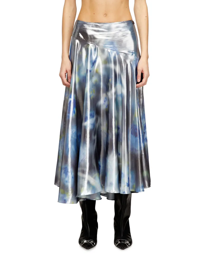 Diesel Metallischer Midirock mit verschwommenem Rosenmuster - Röcke - Damen - Blau Blau