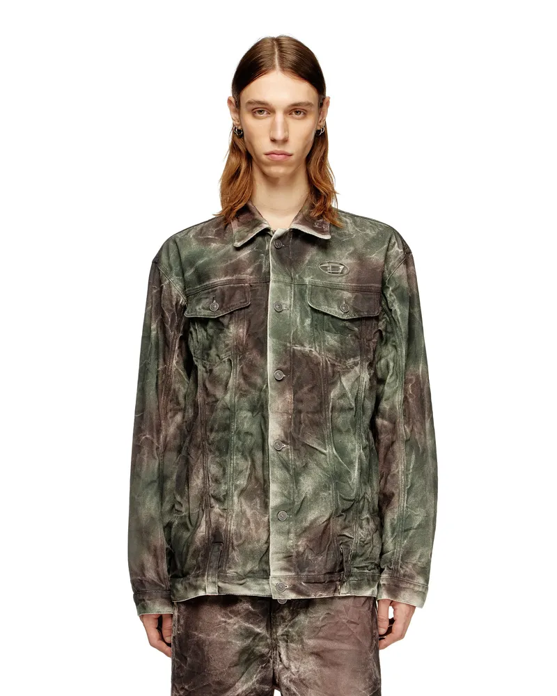 Diesel Trucker-Jacke aus zerknittertem Camouflage-Canvas - Jacken - Unisex - Bunt Bunt