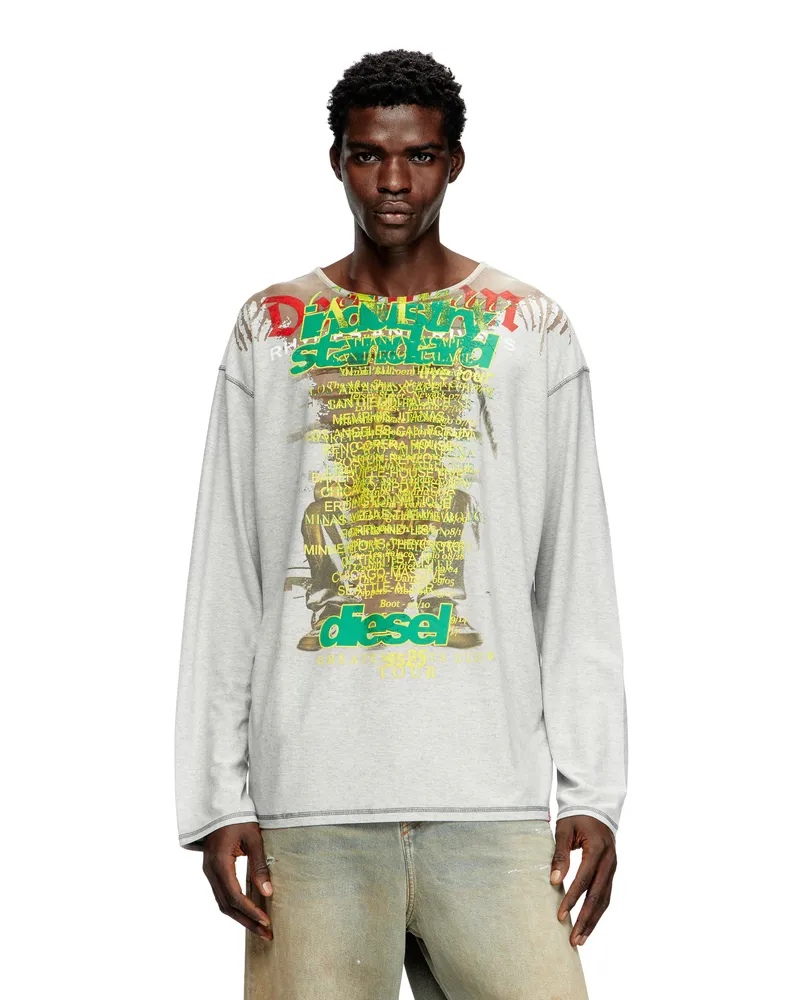 Diesel Langarm-T-Shirt mit Text-Print - T-Shirts - Unisex - Grau Grau
