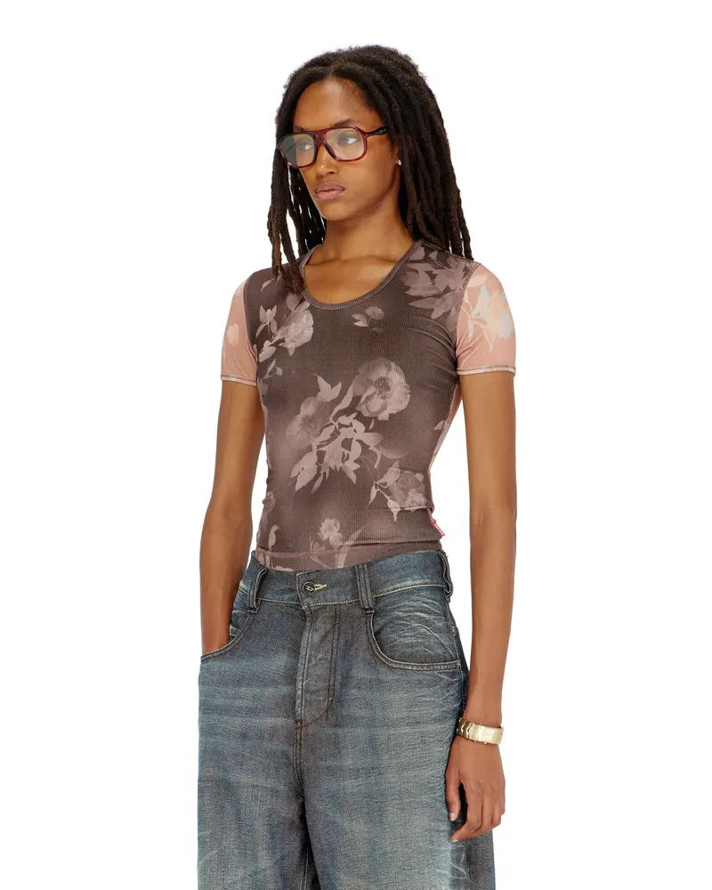 Diesel Top aus geripptem Jersey mit Blumenprint - Oberteile - Damen - Bunt Bunt
