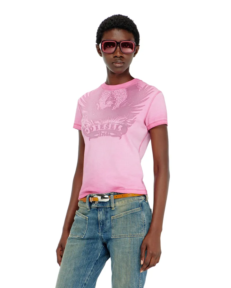 Diesel Slim T-shirt mit dévoré Phoenix - T-Shirts - Damen - Rosa Rosa