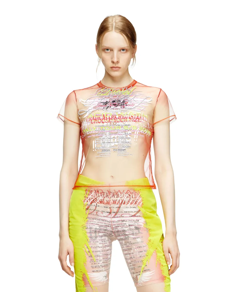 Diesel Durchsichtiges Oberteil mit Text-Print - T-Shirts - Damen - Rosa Rosa