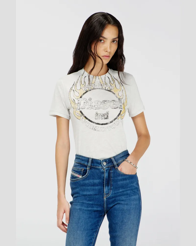 Diesel T-Shirt aus Slub-Jersey mit Crack-Print - T-Shirts - Damen - Weiss Weiss