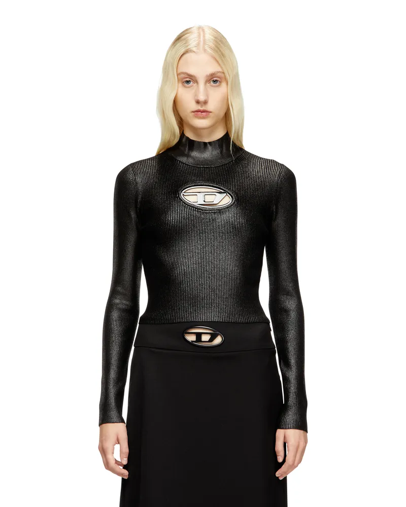 Diesel Rippenstrick-Rollkragenpullover mit Glanzeffekt - T-Shirts - Damen - Schwarz Schwarz