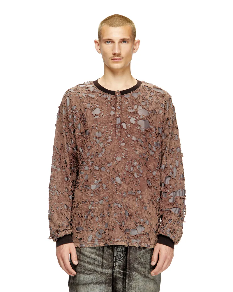 Diesel Langarm-T-Shirt aus Destroyed-Jersey - T-Shirts - Herren - Braun Braun