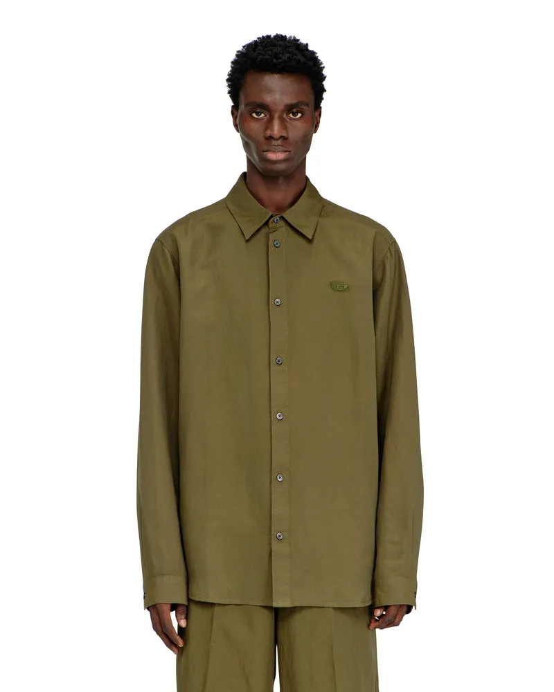 Diesel Leinenmischung-Hemd mit Logo-Stickerei - Hemden - Herren - Grün Grün