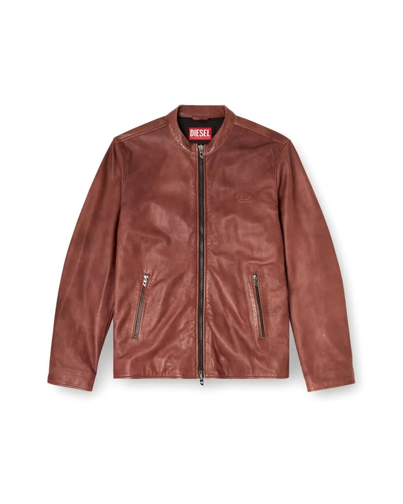 Diesel Leder-Bikerjacke mit Archivlogo - Lederjacken - Herren - Rot Rot