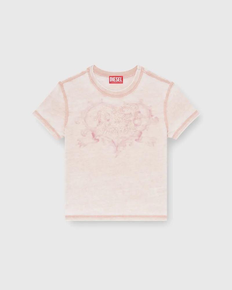 Diesel Jersey-T-Shirt mit Strasssteinen und burnout effect - T-Shirts - Damen - Rosa Rosa