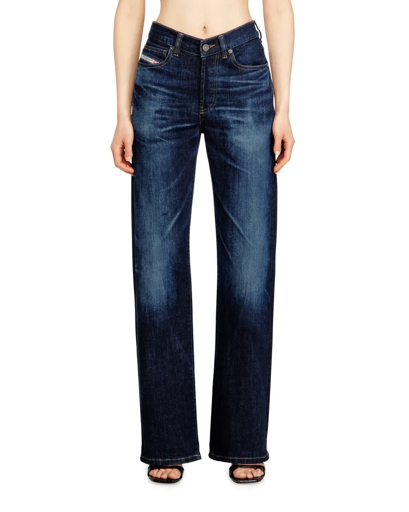 Diesel Regular Jeans High Waist 1971 D-Sent, Dunkelblau, Knopfverschluss Blau