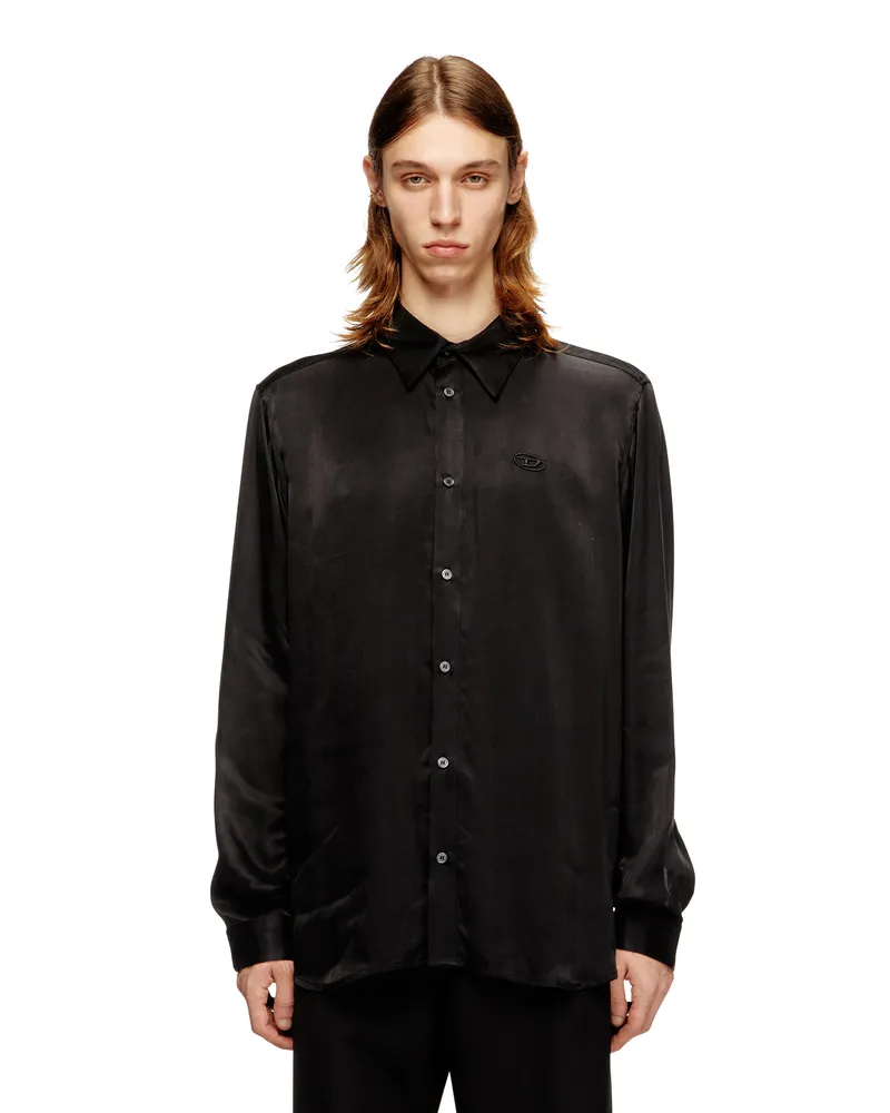 Diesel Hemd aus Cupro mit eingesticktem Logo - Hemden - Herren - Schwarz Schwarz