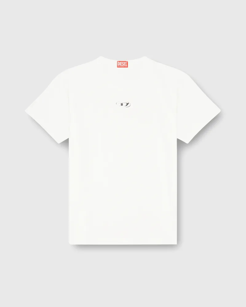 Diesel Leichtes Baumwoll-T-Shirt mit metallischem ovalem D-Logo - T-Shirts - Herren - Weiss Weiss