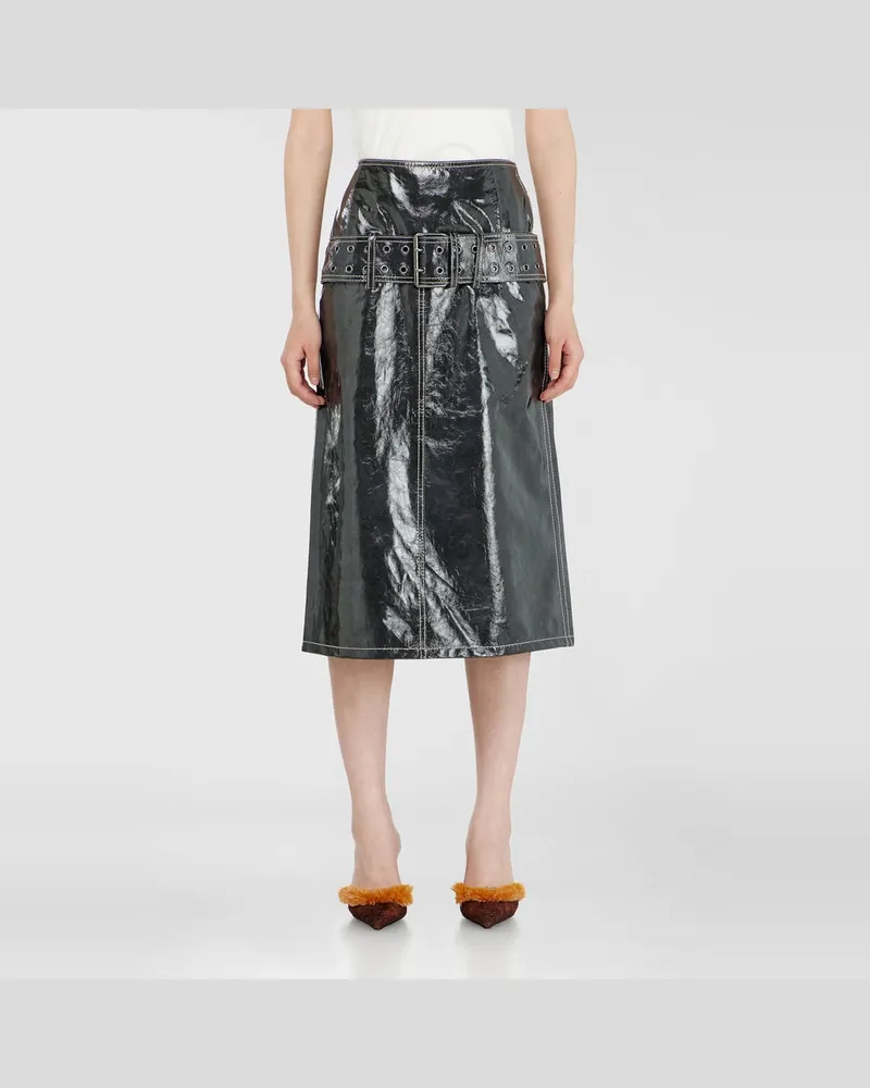 Diesel Midirock aus Lackleder mit Gürtel - Röcke - Damen - Grau Grau