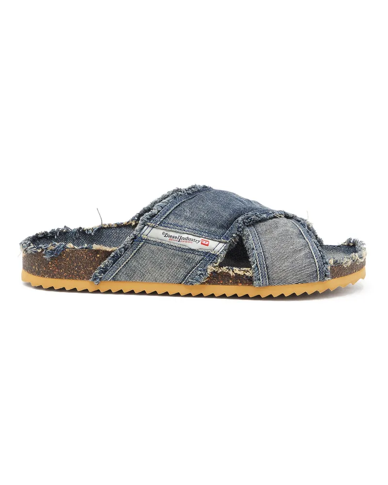 Diesel D-Woodstock-Crossover-Slides in ausgefranstem Denim - Sandalen - Herren - Blau Blau