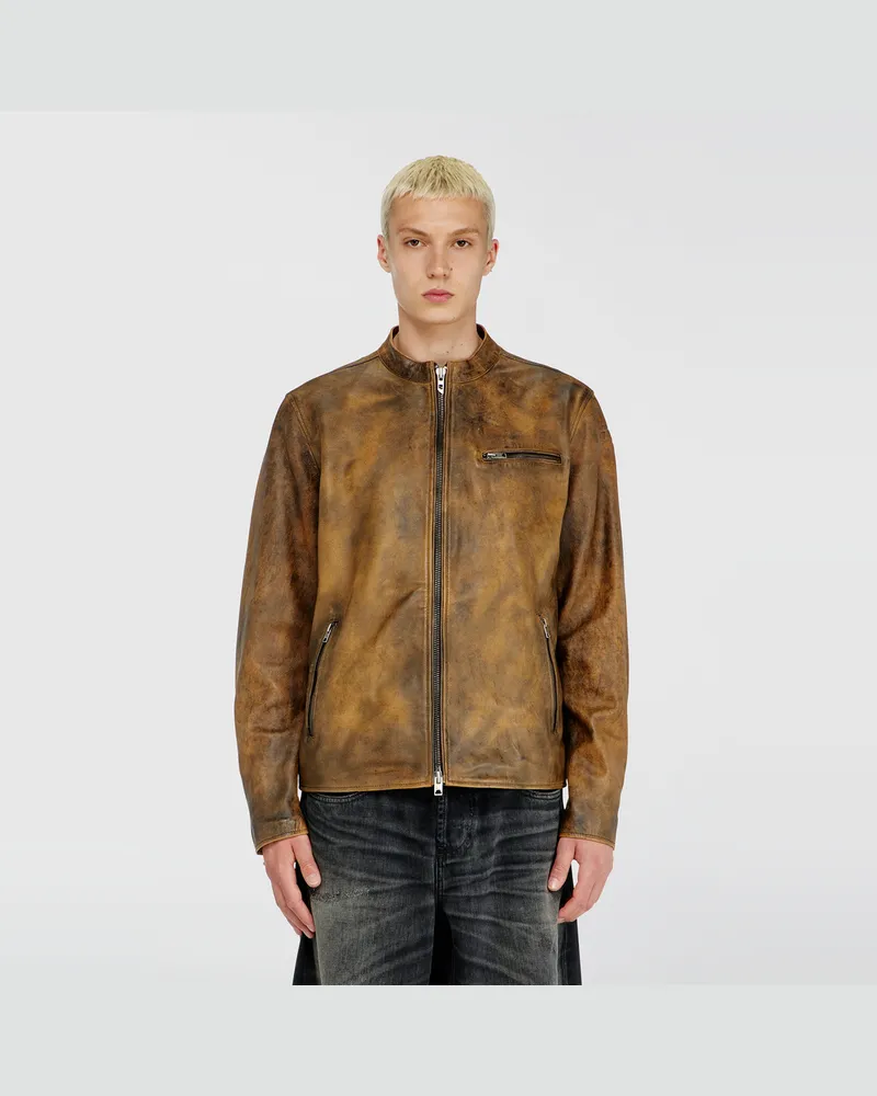 Diesel Biker jacket aus behandeltem Leder - Lederjacken - Herren - Braun Braun