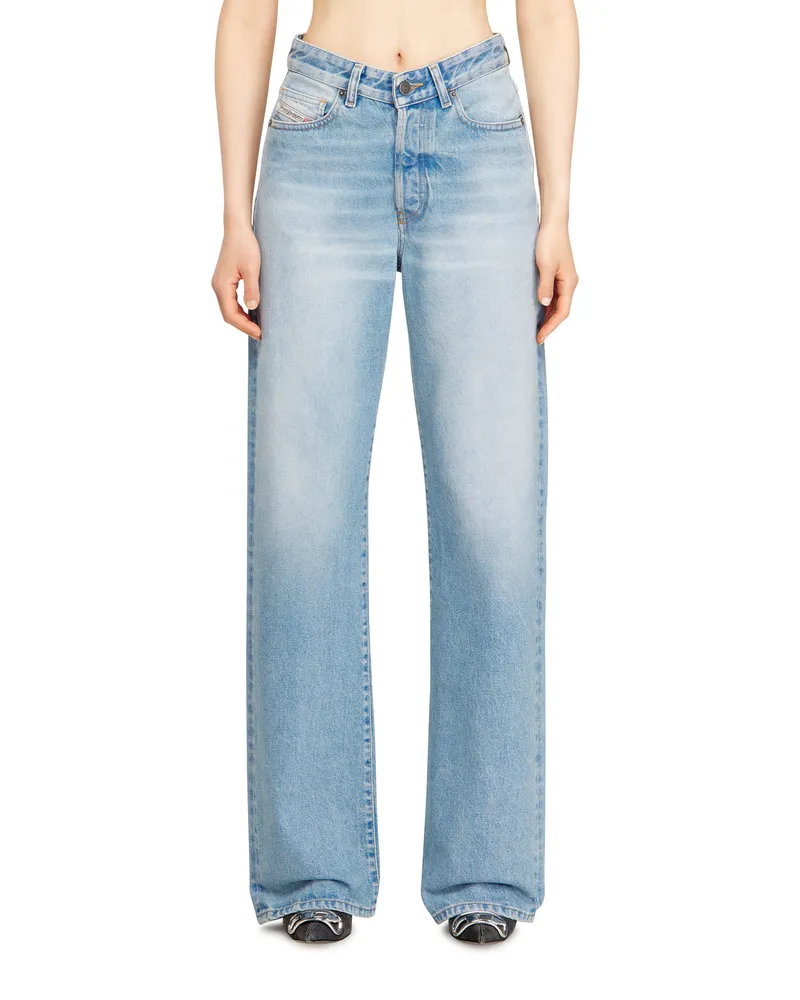 Diesel Regular Jeans High Waist 1971 D-Sent, Hellblau, Knopfverschluss Blau