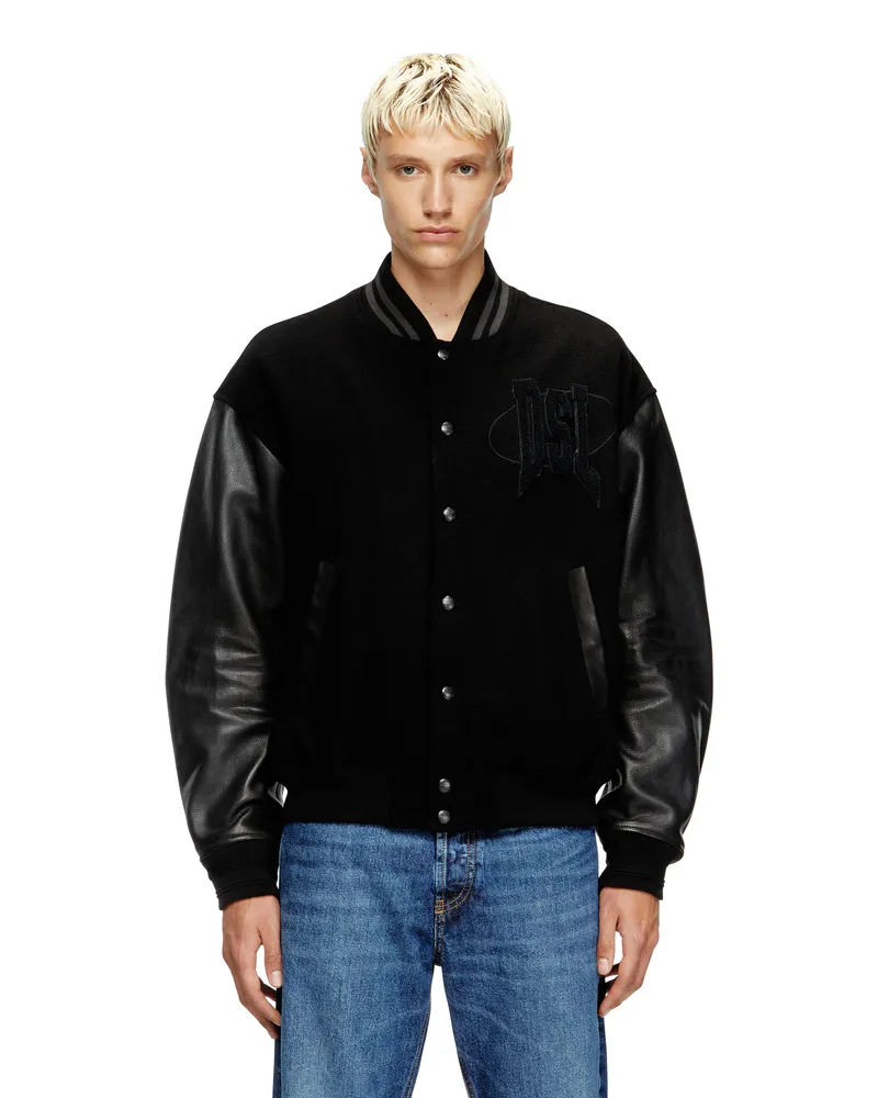 Diesel Varsity-Bomberjacke aus Baumwolle und Leder - Lederjacken - Herren - Schwarz Schwarz