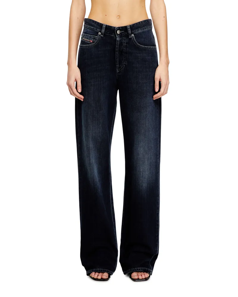 Diesel Regular Jeans High Waist 1971 D-Sent, Schwarz/Dunkelgrau, Knopfverschluss Blau