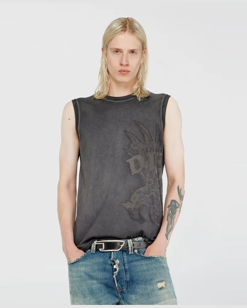 Diesel Ärmelloses Jersey-Top mit geprägten Grafiken - T-Shirts - Herren - Grau Grau