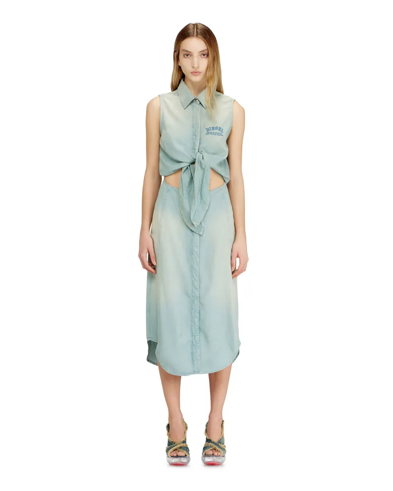 Diesel Midikleid aus fließendem Denim mit Schmutzeffekt - Kleider - Damen - Blau Blau