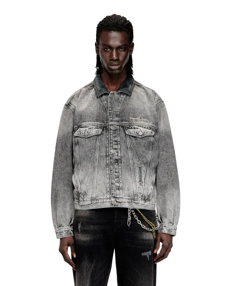 Diesel Denim-Truckerjacke mit tonalen Lederbesätzen - Denim jacken - Unisex - Grau Grau