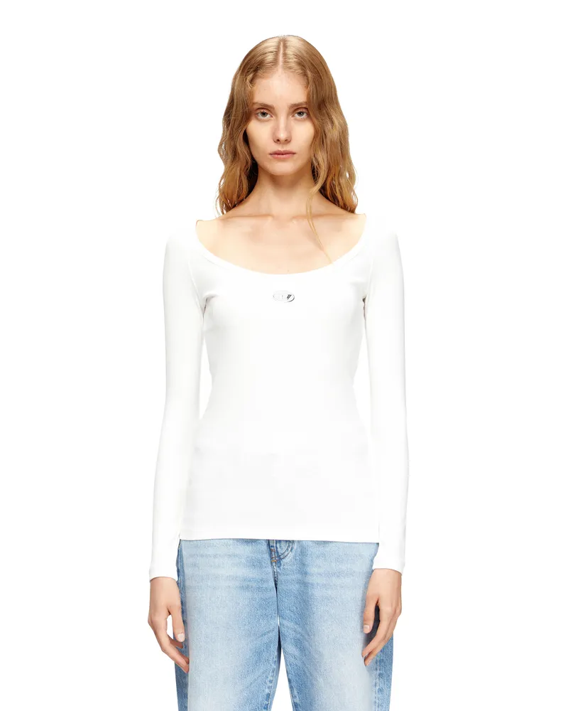 Diesel Langärmliges, geripptes Oberteil mit metallischem Oval D - T-Shirts - Damen - Weiss Weiss