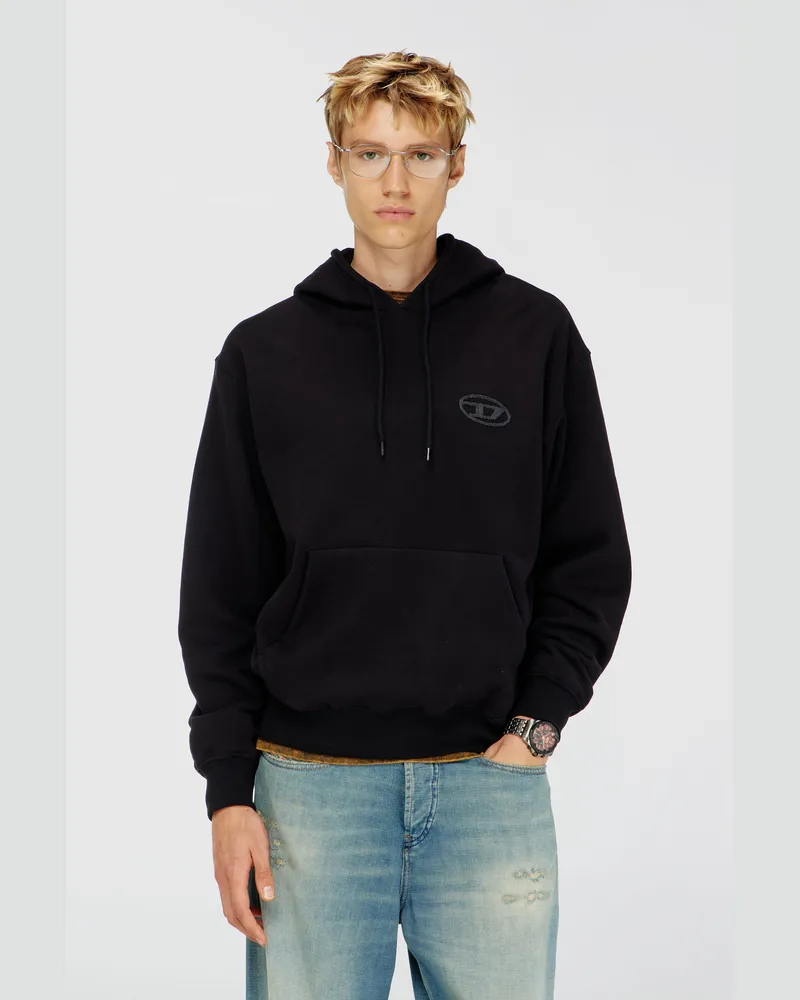 Diesel Hoodie aus Baumwolle mit tonalem Oval D Logo-Stickerei - Sweatshirts - Herren - Schwarz Schwarz