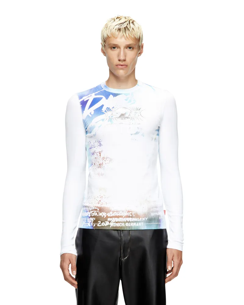 Diesel Langarm-T-Shirt mit Graffiti-Print - T-Shirts - Herren - Weiss Weiss