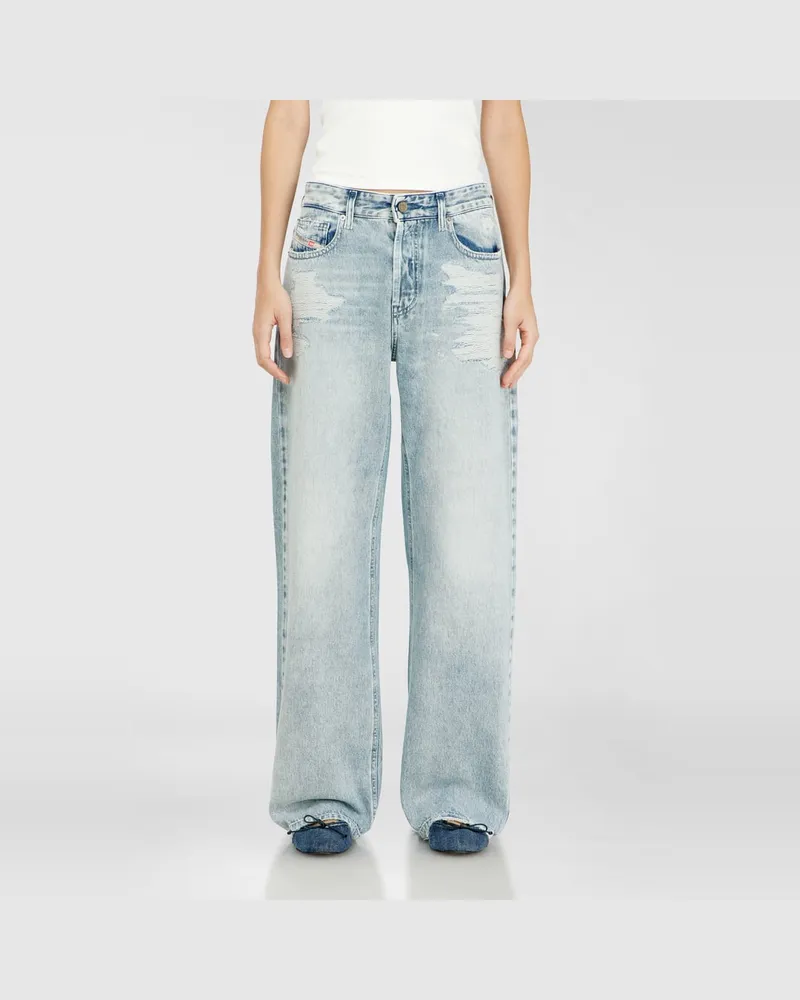 Diesel Relaxed Jeans Regular Waist 1990 D-Waigee, Hellblau, Knopfverschluss Blau